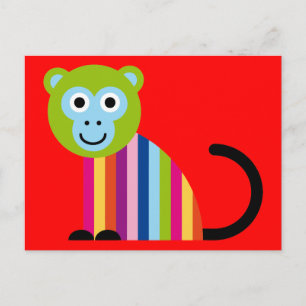 Monkey Chimp Cute Colorful Cartoon Animal Postcard