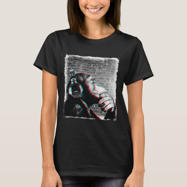 Monkey Chimp With Headphones Shirt - Edm Dj Music  (Front)