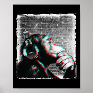 Monkey Chimp With Headphones Shirt - Edm Dj Music  Poster