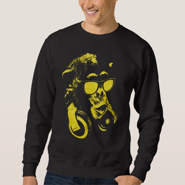 Monkey Chimp With Sunglasses And Headphones 2 Sweatshirt (Front)