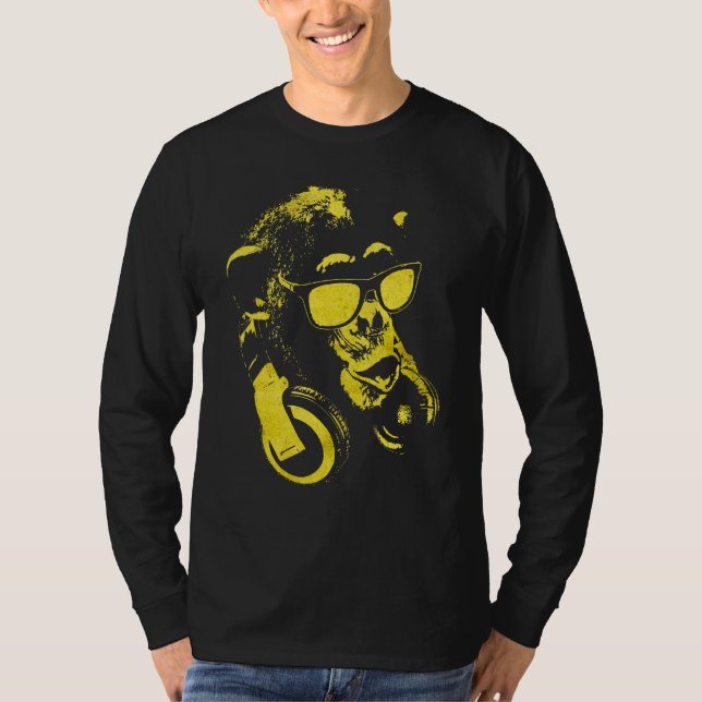 Monkey Chimp With Sunglasses And Headphones 2 T-Shirt (Front)