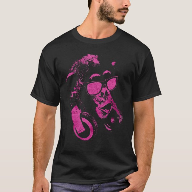 Monkey Chimp With Sunglasses And Headphones 3 T-Shirt (Front)