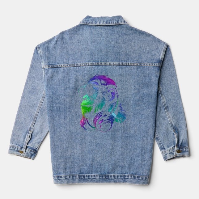 Monkey Chimp With Sunglasses And Headphones  Denim Jacket (Back)