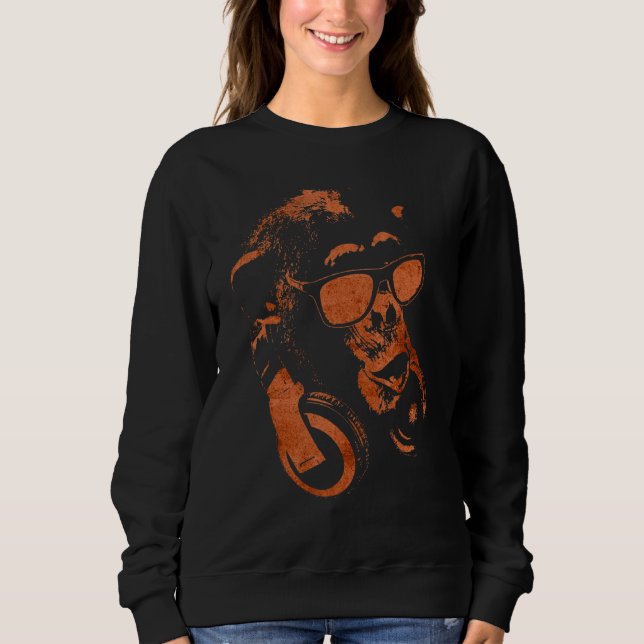 Monkey Chimp With Sunglasses And Headphones Sweatshirt (Front)