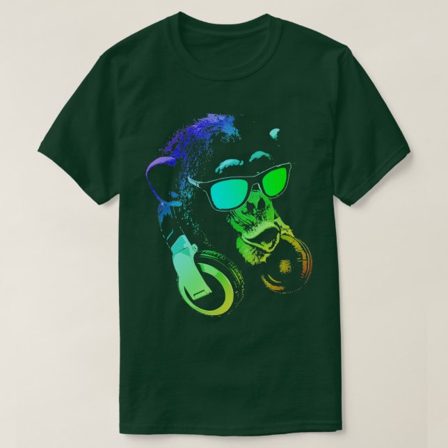 Monkey Chimp With Sunglasses And Headphones  T-Shirt (Design Front)