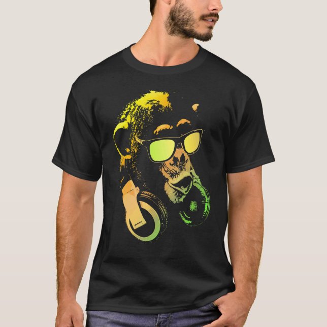 Monkey Chimp With Sunglasses And Headphones T-Shirt (Front)