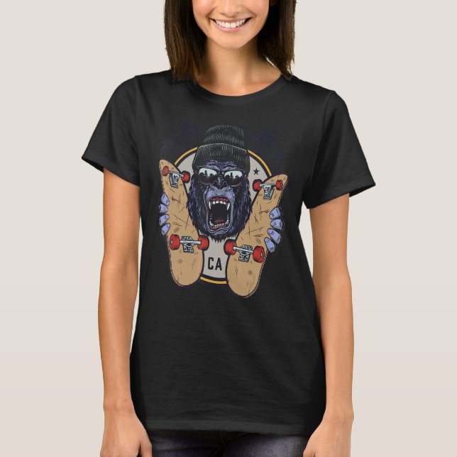 Monkey Chimp With Sunglasses And Skateboard 1 T-Shirt (Front)