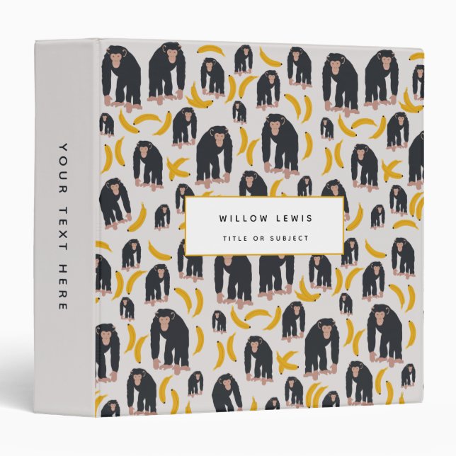 Monkey Chimpanzee & Banana Pattern  3 Ring Binder (Front/Spine)