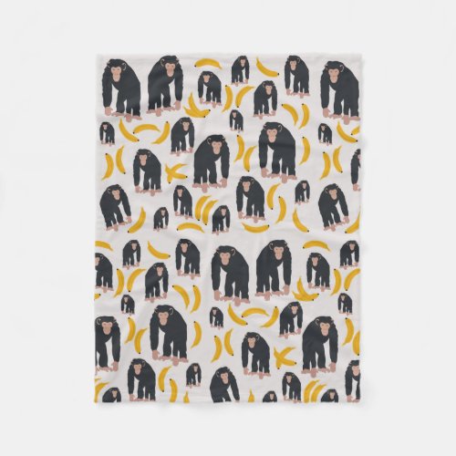 Monkey Chimpanzee  Banana Pattern  Fleece Blanket