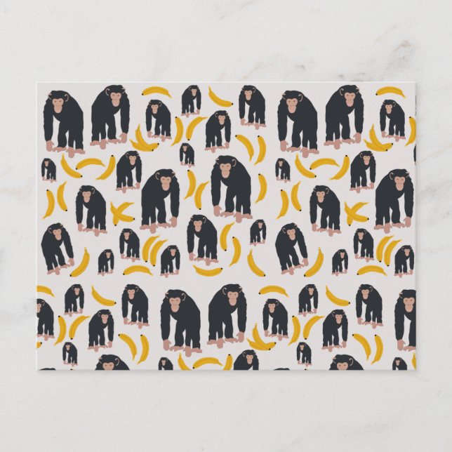 Monkey Chimpanzee & Banana Pattern   Holiday Postcard (Front)