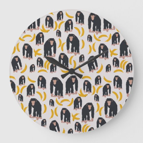 Monkey Chimpanzee  Banana Pattern  Large Clock