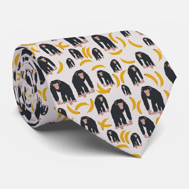 Monkey Chimpanzee & Banana Pattern Neck Tie (Rolled)