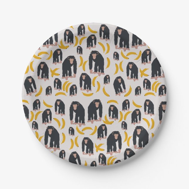 Monkey Chimpanzee & Banana Pattern  Paper Plates (Front)