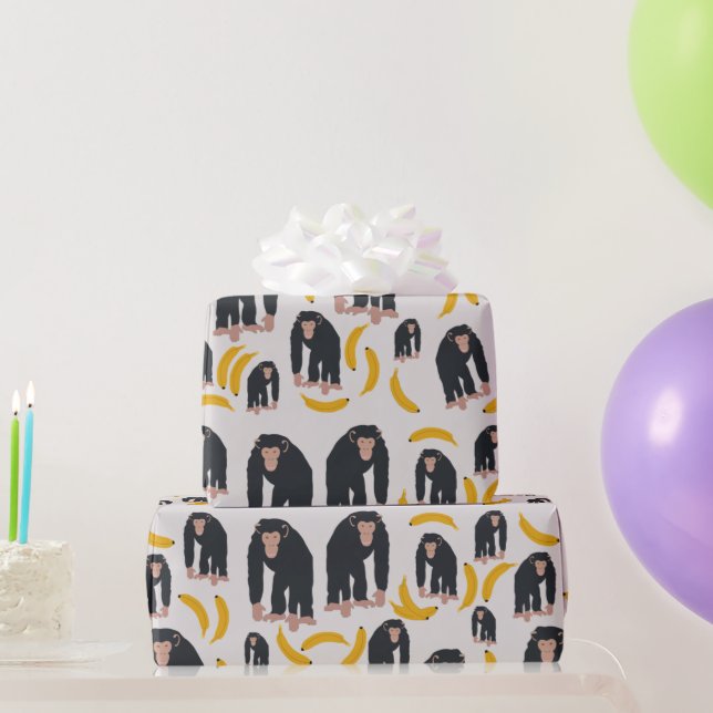 Monkey Chimpanzee & Banana Pattern  Wrapping Paper (Party Gifts)