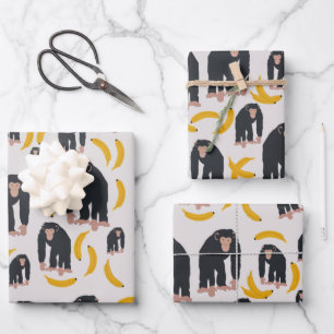 Monkey Chimpanzee & Banana Pattern Wrapping Paper Sheets