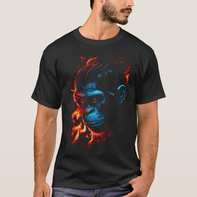 Monkey Chimpanzee Flames Cute Monkey Animal T-Shirt (Front)