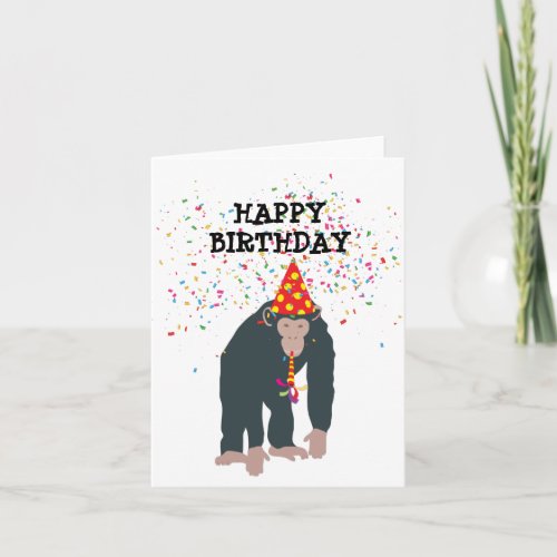 Monkey Chimpanzee Partying Animals Birthday Party Card