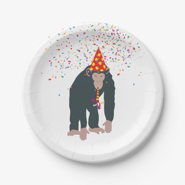 Monkey Chimpanzee Partying Animals Having a Party Paper Plates (Front)