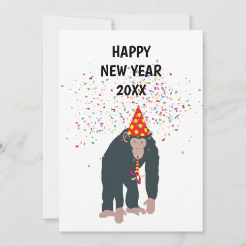 Monkey Chimpanzee Partying Animals New Year Party Holiday Card