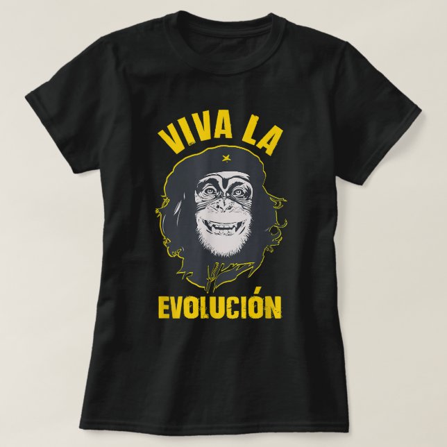 Monkey Chimpanzee Viva la Evolution Revolution Fun T-Shirt (Design Front)