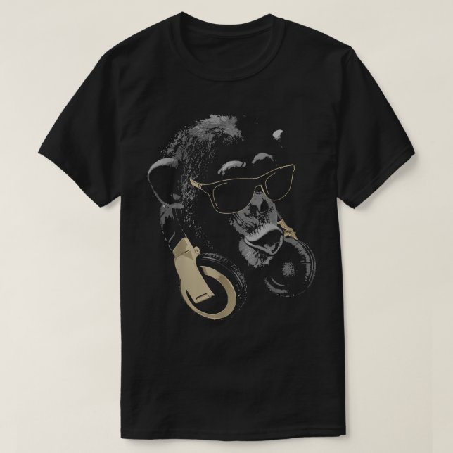 Monkey Chimpanzee with Sunglasses and Headphones T-Shirt (Design Front)