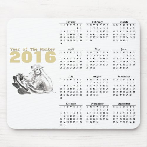 Monkey Chinese New Year 2016 Calendar mousepad