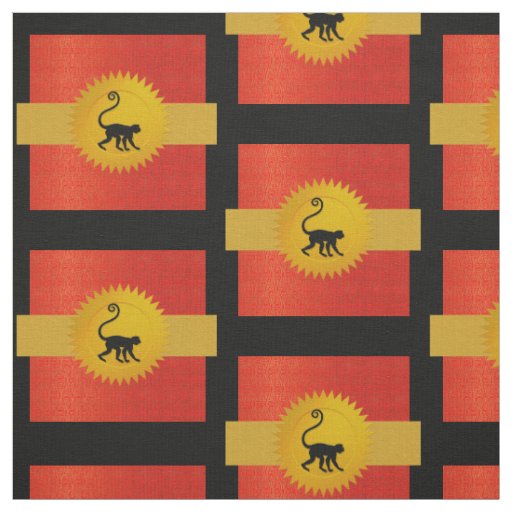 Monkey Chinese Zodiac | Red, Gold and Black Fabric