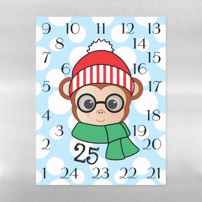Monkey Christmas Advent Calendar Magnetic Dry Erase Sheet (Vertical)
