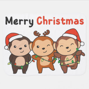 Monkey Christmas Animals Monkeys Merry Christmas B Baby Blanket