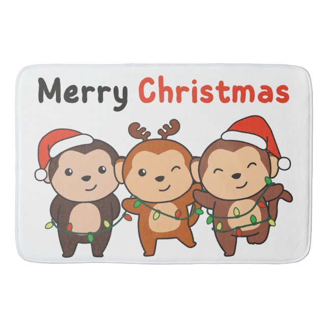 Monkey Christmas Animals Monkeys Merry Christmas Bath Mat (Front)