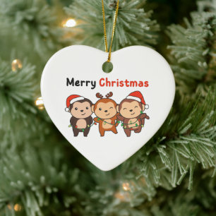 Monkey Christmas Animals Monkeys Merry Christmas Ceramic Ornament
