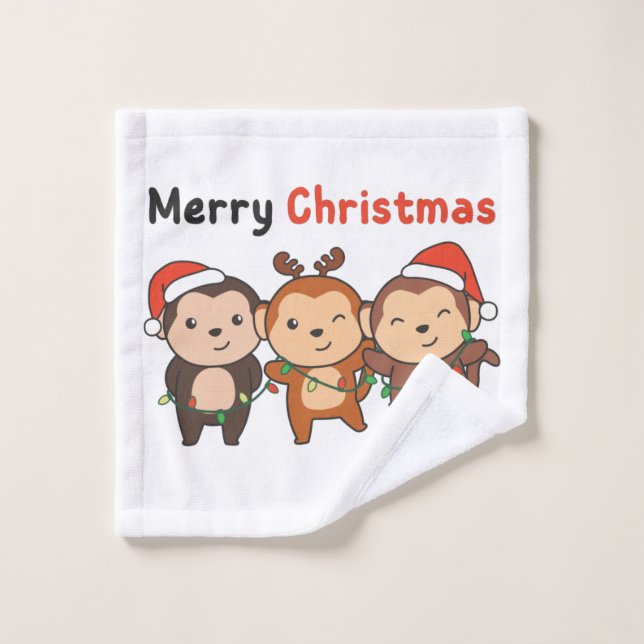 Monkey Christmas Animals Monkeys Merry Christmas Wash Cloth (Wash Cloth)