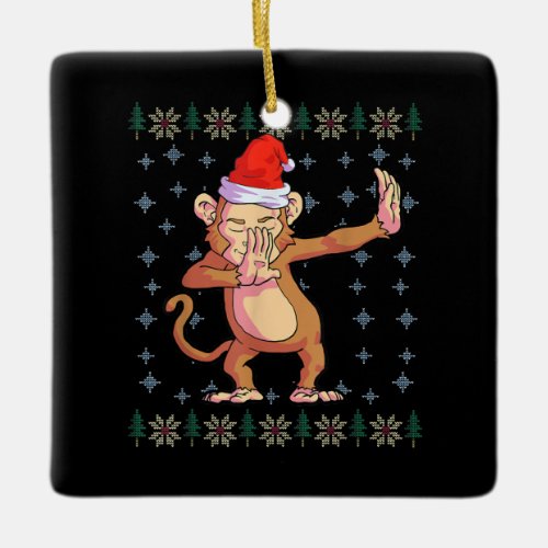 Monkey Christmas Boys Santa Hat Monkey Lover Ceramic Ornament