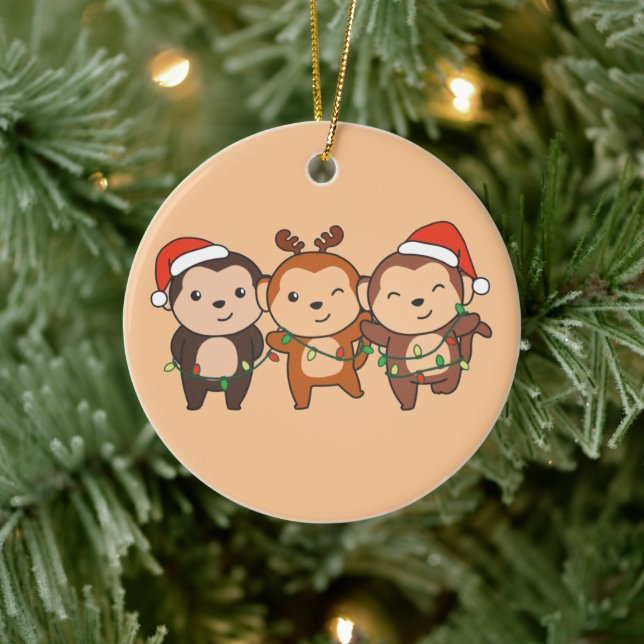 Monkey Christmas Christmas Animals Cute Monkeys Ce Ceramic Ornament (Tree)