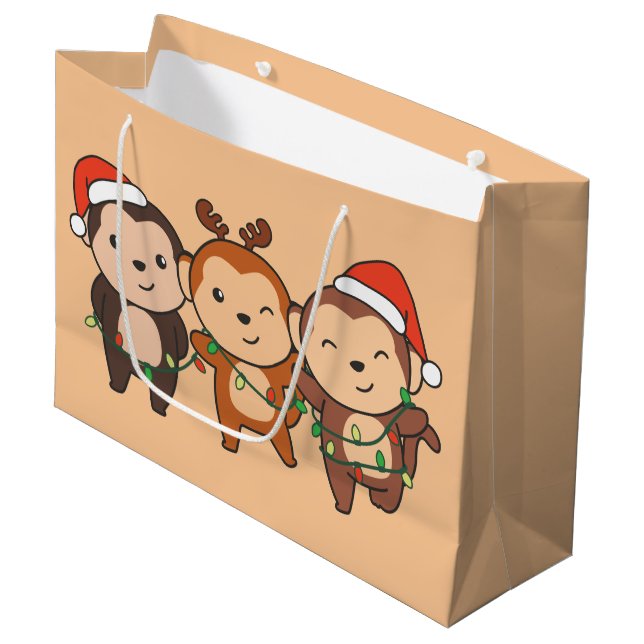 Monkey Christmas Christmas Animals Cute Monkeys La Large Gift Bag (Front Angled)