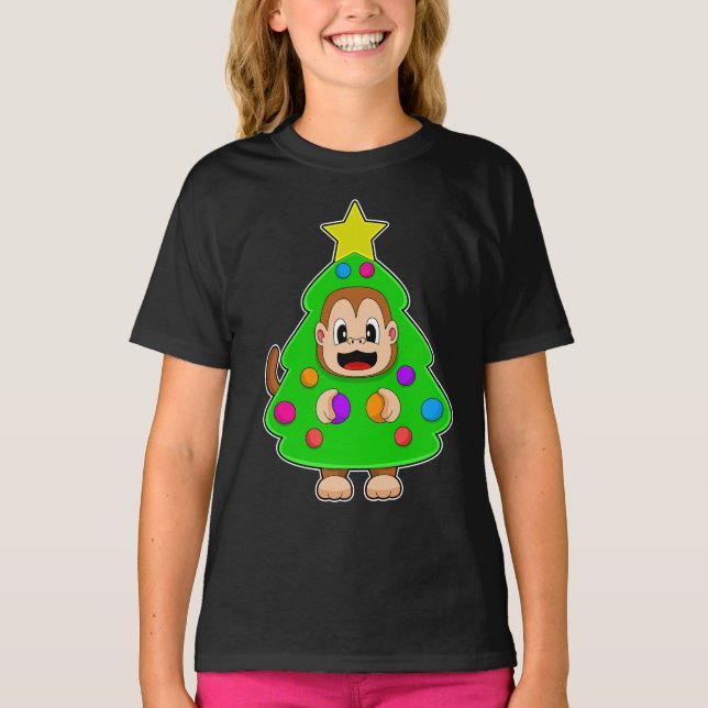 Monkey Christmas Christmas tree T-Shirt (Front)