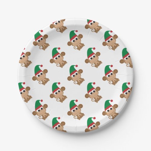 Monkey Christmas Elf Paper Plates