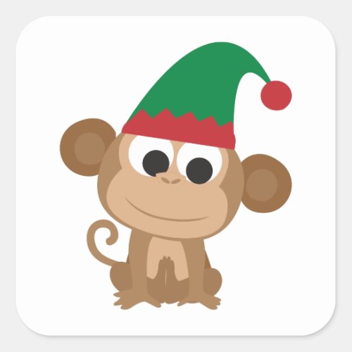 Monkey Christmas Elf Square Sticker