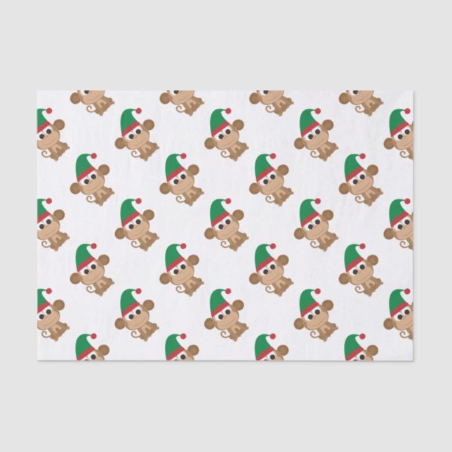 Monkey Christmas Elf Tissue Paper (Front)