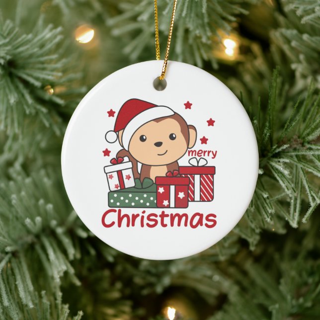 Monkey Christmas Gift Winter Animals Monkeys Ceramic Ornament (Tree)