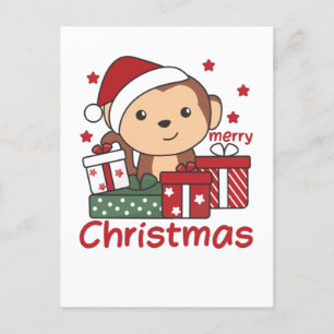 Monkey Christmas Gift Winter Animals Monkeys Holiday Postcard