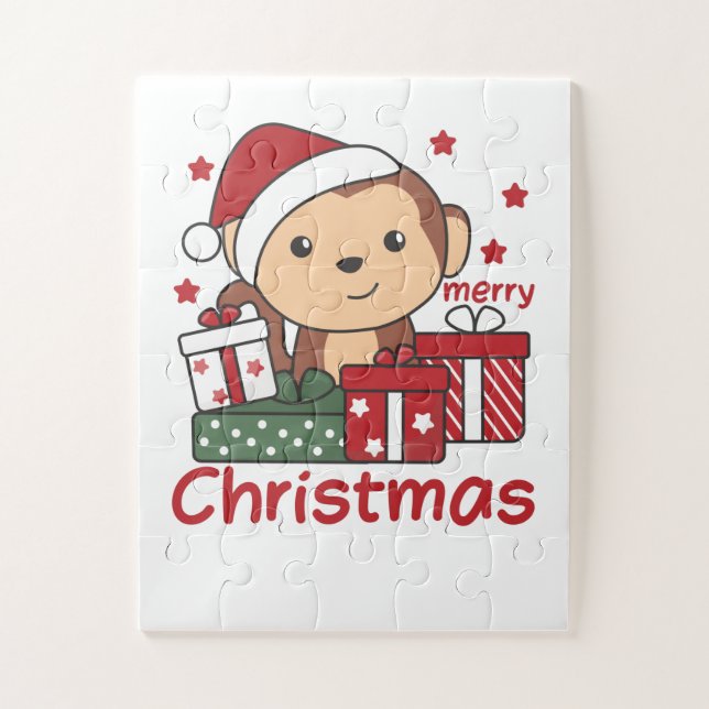 Monkey Christmas Gift Winter Animals Monkeys Jigsaw Puzzle (Vertical)