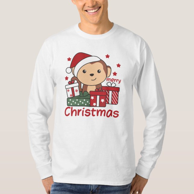 Monkey Christmas Gift Winter Animals Monkeys T-Shirt (Front)