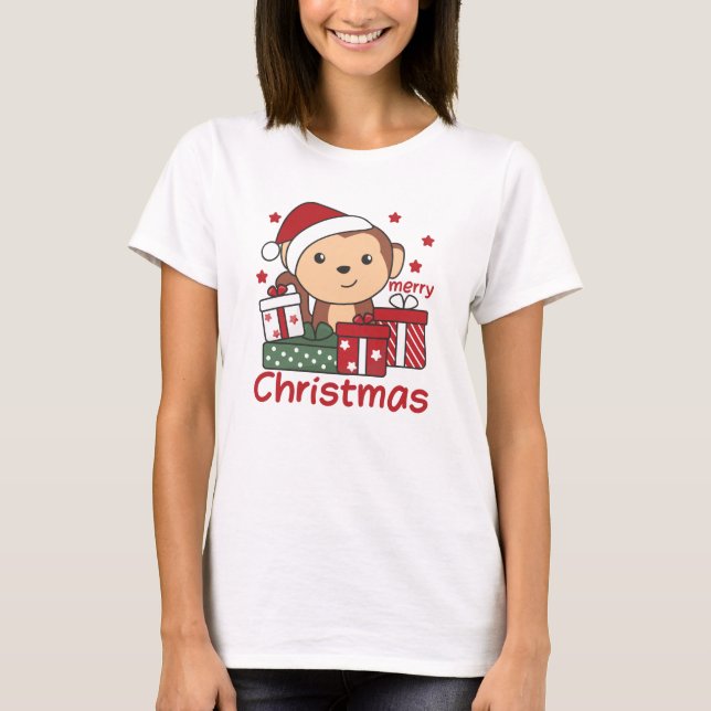 Monkey Christmas Gift Winter Animals Monkeys T-Shirt (Front)