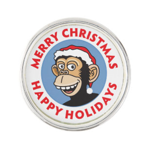 Monkey Christmas Greeting Pin