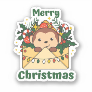 Monkey Christmas Letter Winter Animals Monkeys Sticker