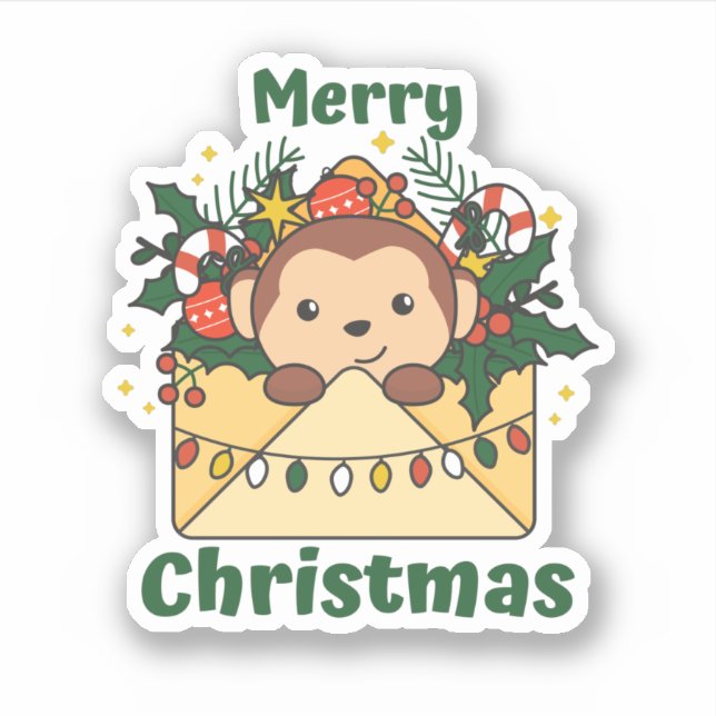 Monkey Christmas Letter Winter Animals Monkeys Sticker (Front)