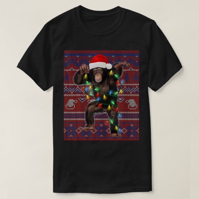 Monkey Christmas Lights Ugly Sweater Goat Lover Gi (Design Front)