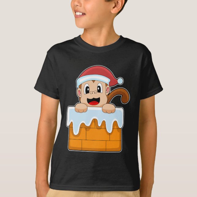 Monkey Christmas Santa hat T-Shirt (Front)