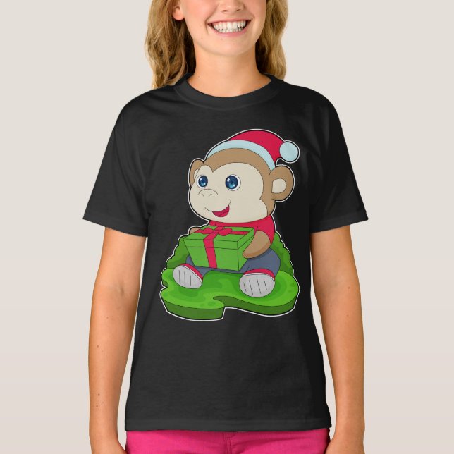 Monkey Christmas Santa hat T-Shirt (Front)